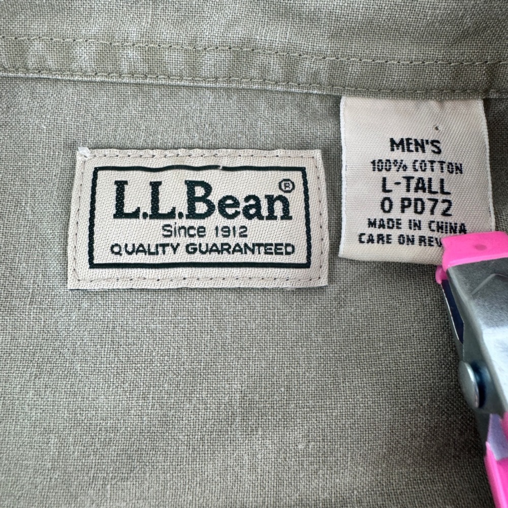 LL Bean Mens Large Tall Short Sleeve Button Down Utility Shirt Sage Green VTG - Picture 8 of 10